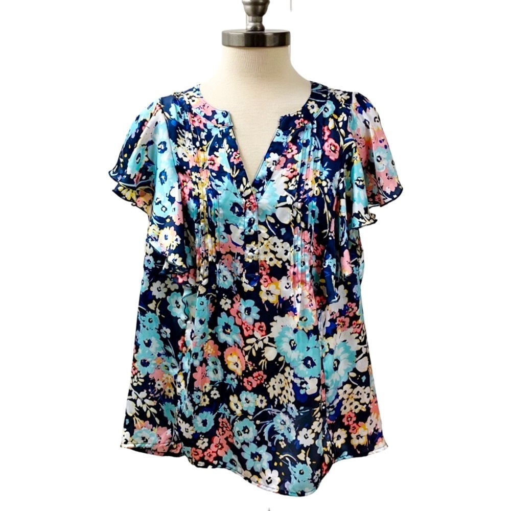 Zac & Rachel Floral Blouse - Blue and Pink